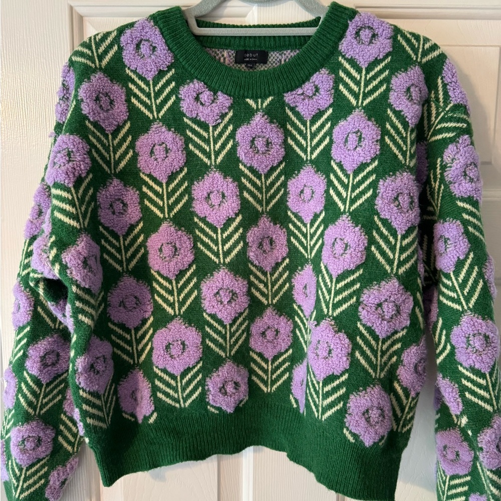 Debut Green and Lavender Floral Sweater